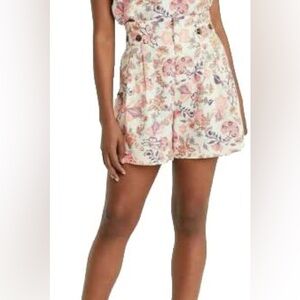 Who What Wear Pink and Cream Floral High Waist Shorts